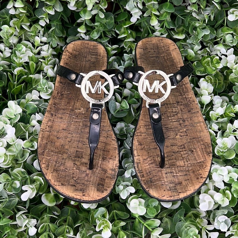 Michael Kors MK Charm Jelly Cork Black Sandals 7